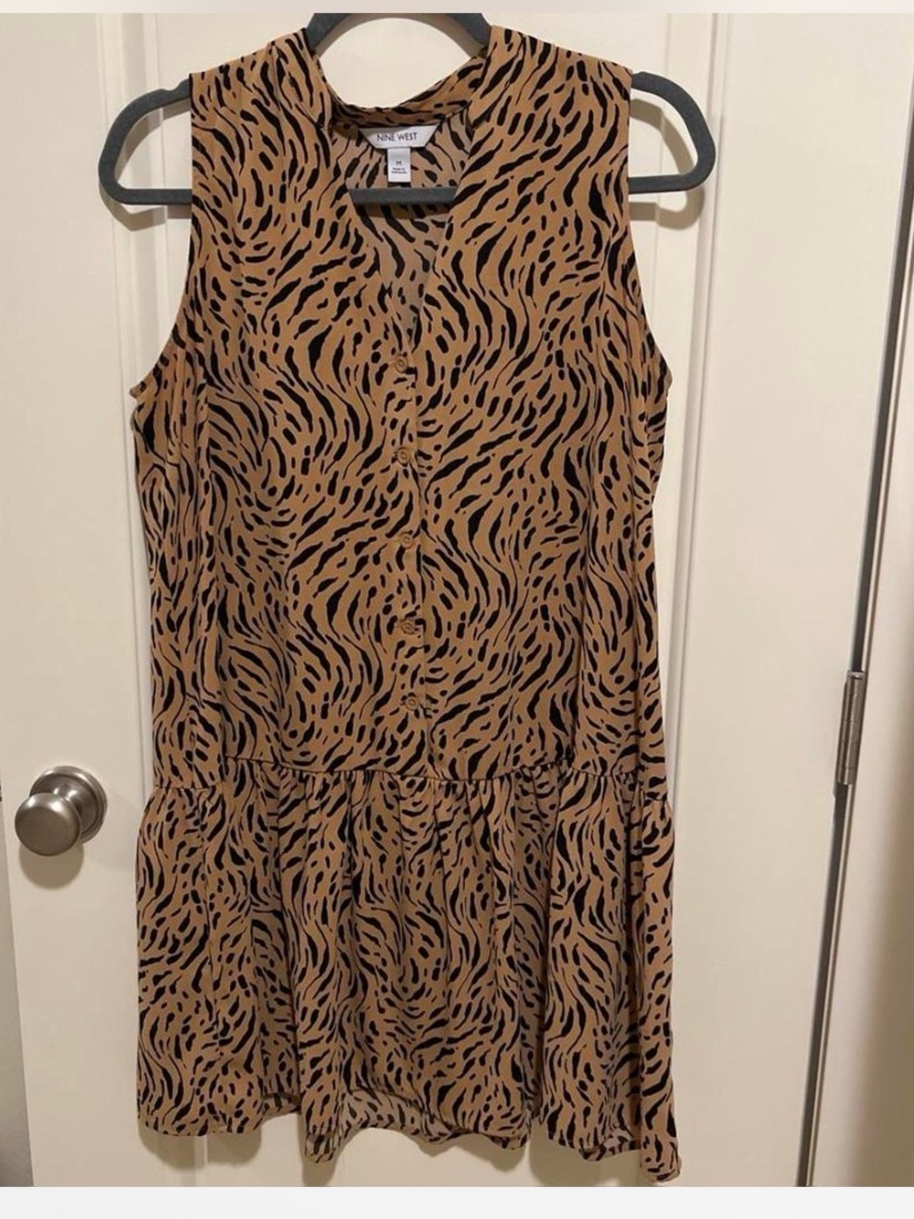 Nine West Tan and Black Sleeveless Animal-Print Drop Waist Dress